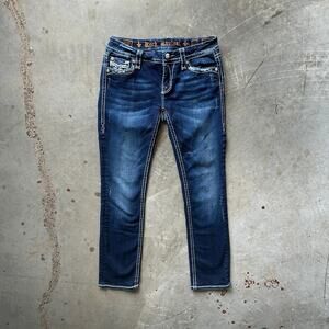 Rock Revival Essie Easy Straight Jeans Women's 27 Dark Wash Distressed Denim